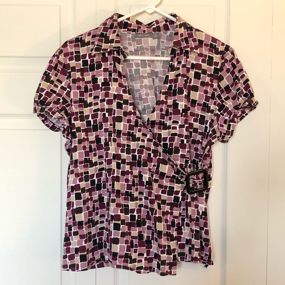 Apt. 9 Petite Purple, Black & Tan Short Sleeve Top Size PXL - Picture 1 of 6